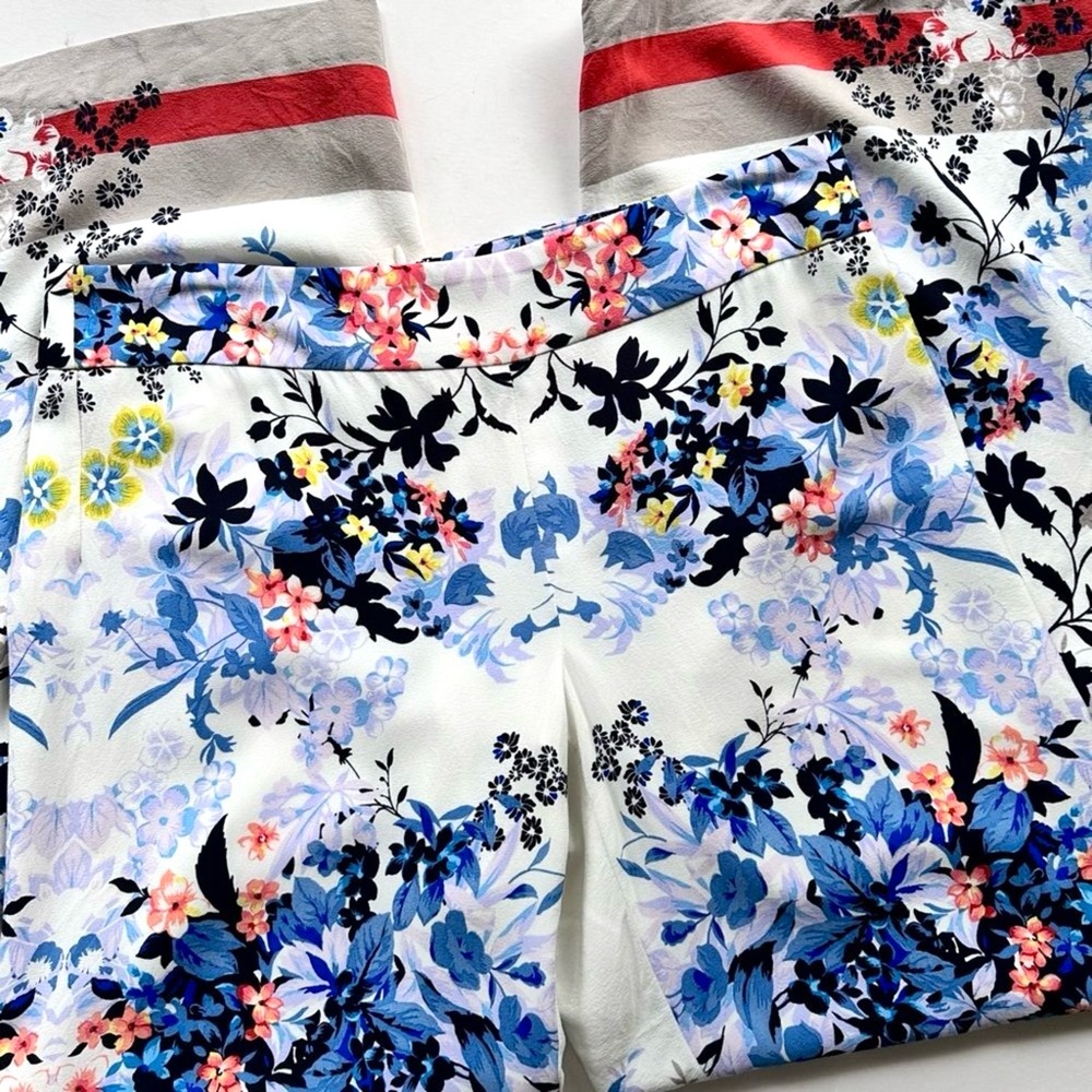 Worth New York Silk White Blue Multicolor Tropical Floral Print Wide Leg Pants 2 - Picture 2 of 10